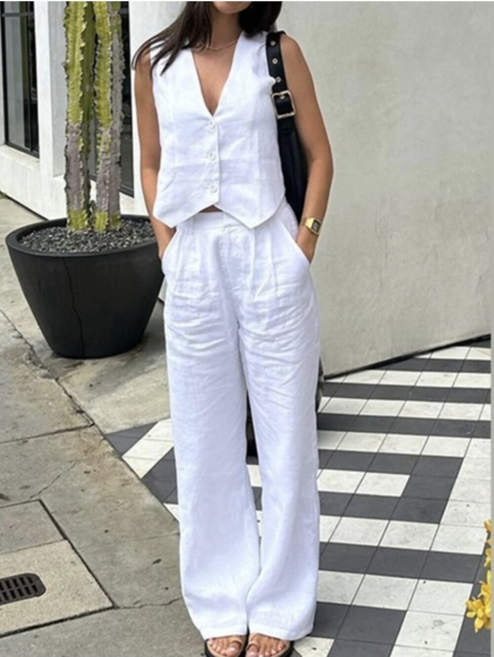 Commense | White Wide-Leg Linen Set - Picture 4 of 6